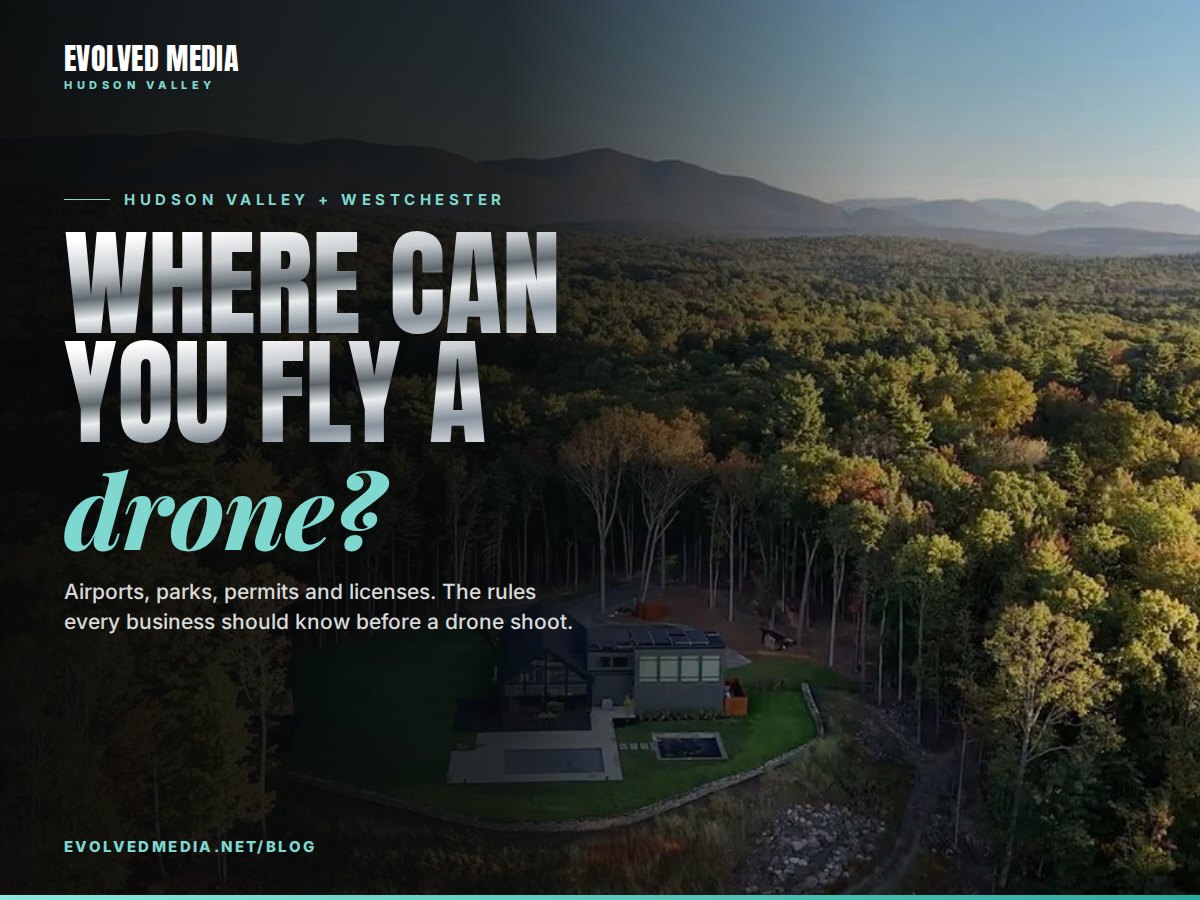Drone aerial of a Hudson Valley home, where can you fly a drone guide by Evolved Media