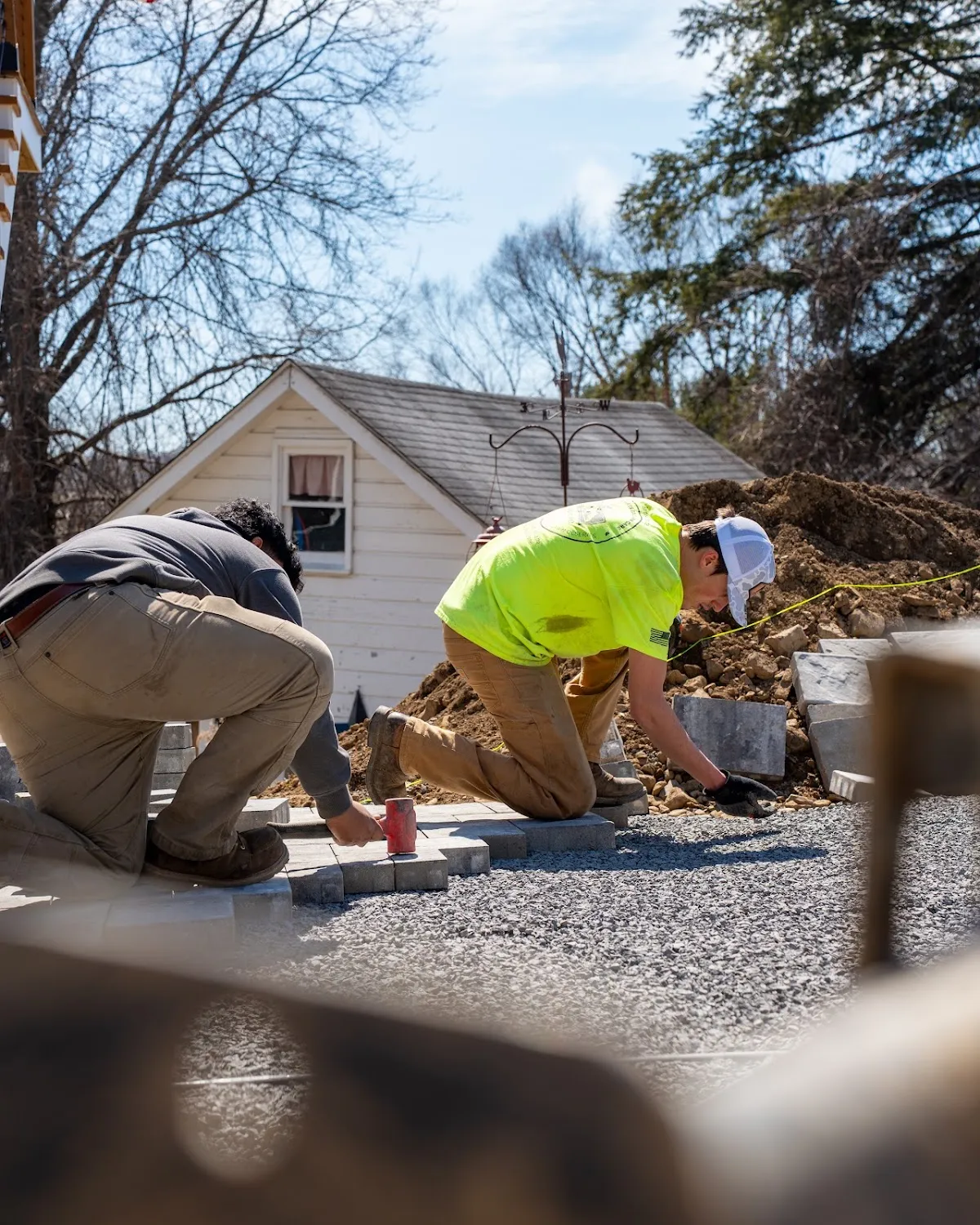 Landscaping crew at work, construction photography Hudson Valley
