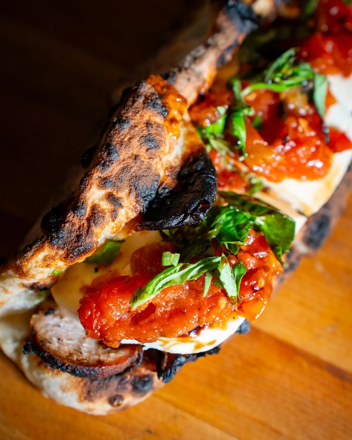 Wood-fired Italian sandwich close-up, food photography Hudson Valley