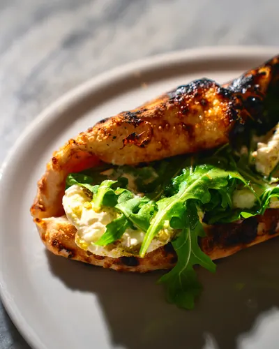 Pizzeria Posto prosciutto and burrata sandwich, Eastdale Village food photography