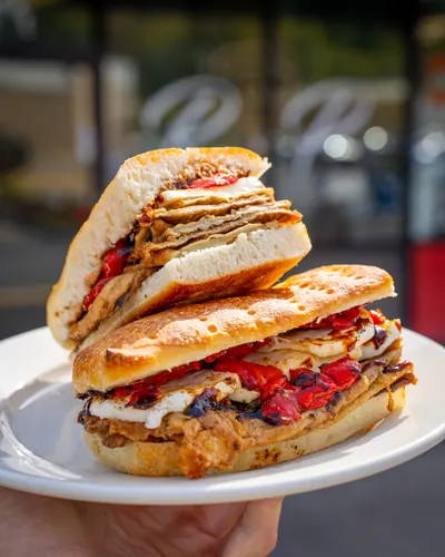 Stacked sandwich at Rino's Pizza, food photography Highland NY